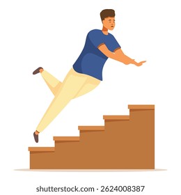 Young man is falling down a flight of stairs reaching for support