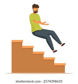 Young man is falling down some stairs, he is losing his balance