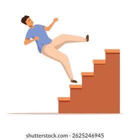 Young man is falling down some stairs, he is hurt and needs help