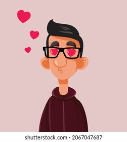 Young Man Falling in Love Vector Cartoon Illustration. Flirty teen boy falling in love for the first time 
