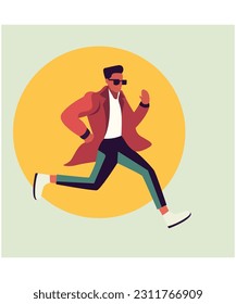 A young man in fancy clothing running fast vector illustration 