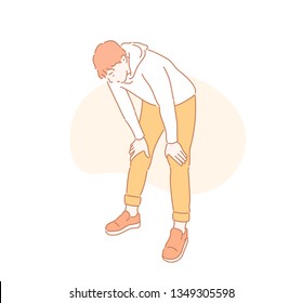 Young man feeling frustrated. Hand drawn style vector design illustrations.