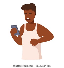 Hombre joven que se siente enfermo después de leer noticias impactantes en su smartphone
