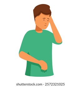 Young man is feeling stressed and frustrated, holding his head in his hand