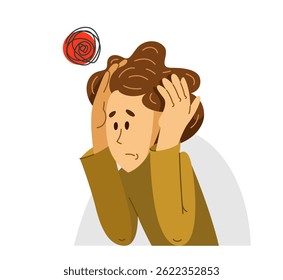 Young man feeling stressed and uncomfortable, vector illustration of a person having mental disorder panic and anxiety, psychological problems.