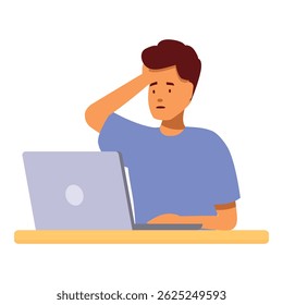 Young man is feeling stressed while working on his laptop, illustrating the challenges of remote work and the importance of work life balance