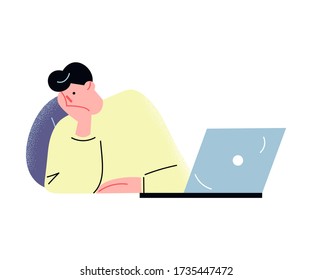 Young man feeling tired of doing computer work in office