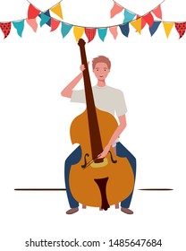 young man with fiddle on white background