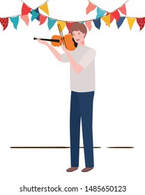 young man with fiddle on white background