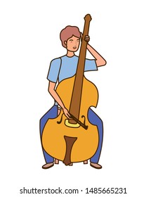 young man with fiddle on white background