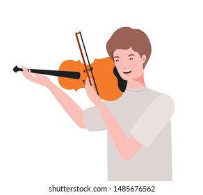 young man with fiddle on white background