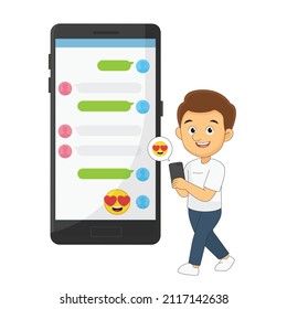 Young Man Finding Happy Emoji With Smartphone