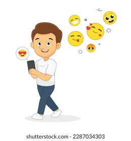 Young Man Finding Happy Emoji With Smartphone