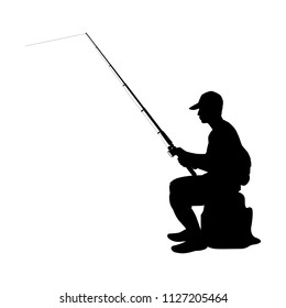 Young Man Fishing Pole Hand Silhouette Stock Vector (Royalty Free ...