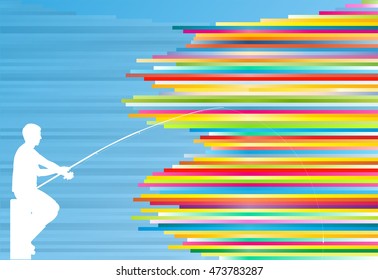 Young man fishing vector abstract background illustration