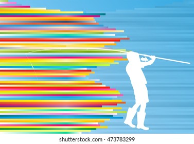 Young man fishing vector abstract background illustration