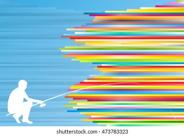 Young man fishing vector abstract background illustration