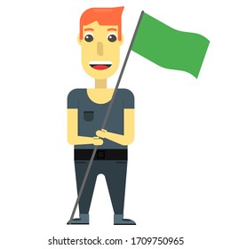 Young man with a flag in his hands