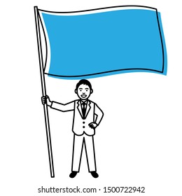 Young man with flag on white background. Vector illustration.
