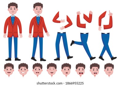 Young Man in Flat Character Creation Set with Vector Illustration.