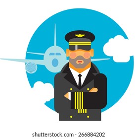 Profession Pilot Aircraft Man Uniform Standing Stock Vector (Royalty ...