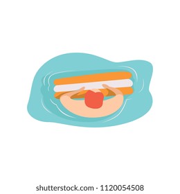 Young man floating on water in swimming pool, top view vector Illustration on a white background