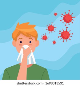 young man with flu covid19 symptom vector illustration design