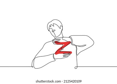 Young Man Folded His Thumbs Into The Letter Z - One Line Drawing Vector. Generation Z Concept Or Letter Z 