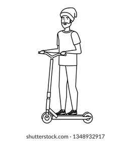 young man in folding scooter