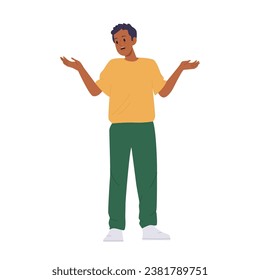 Young man freelancer cartoon character having financial problem, moneyless trouble isolated on white