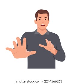 Young man frightened in a pool of fear. Phobias and mental disorders. Flat vector illustration isolated on white background