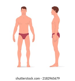 Young Man, Full Body Of A Man, Front And Side View. Isometric Vector Illustration.