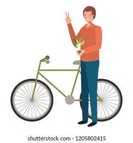 young man gardener on bicycle avatar character