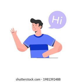 Young man gesture and say hi illustration