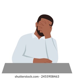 Young man with a gestures facepalm. Headache, disappointment or shame. Flat vector illustration isolated on white background