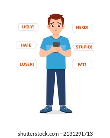 young man get bullied from internet and feel sad