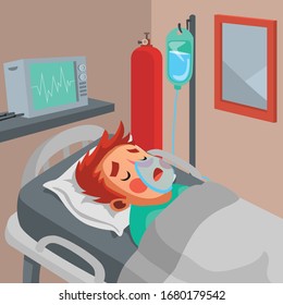 Young man get lay on hospital with ventilator set because he get respiratory problem
