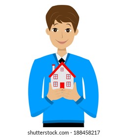 young man gets on the hip the layout of house,vector illustration