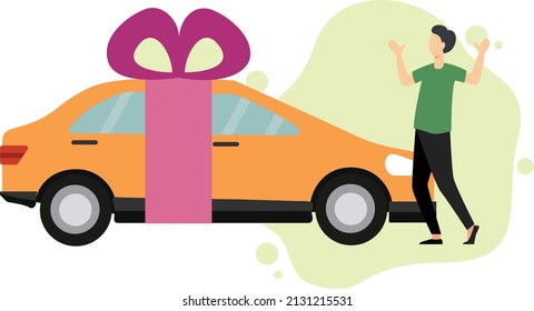 Young man getting car as gift