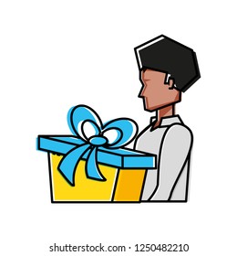 young man with gift box present