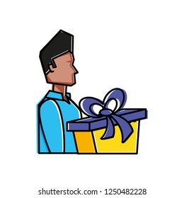 young man with gift box present