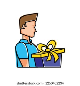young man with gift box present