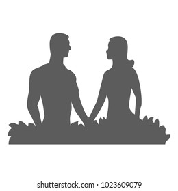 Young man and girl standing. Silhouette of two lovers. Isolated on white background. Vector illustration.