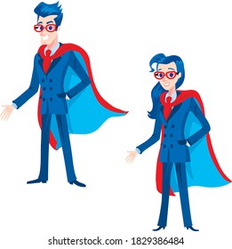 young man and girl super heroes in a business firm