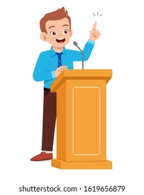 Young Man Give Good Speech On Podium