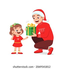 young man give present to little kid