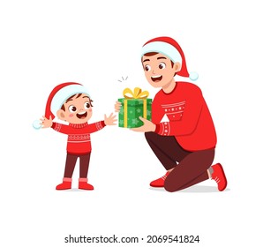 young man give present to little kid