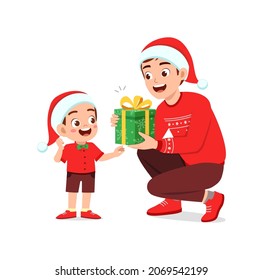 young man give present to little kid