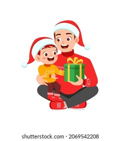 young man give present to little kid