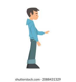 Young Man Giving Command or Order to His Pet Vector Illustration